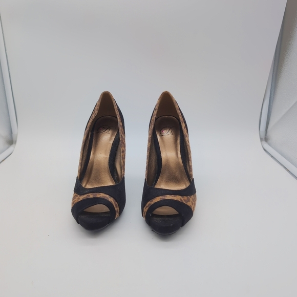 Leopard Print Black Peep Toe Heels By D Love Sz 7 - Picture 3 of 7